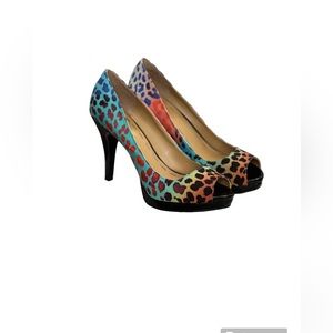 NINE WEST NWOT Multicolour Animal Print Peep Toe Heels